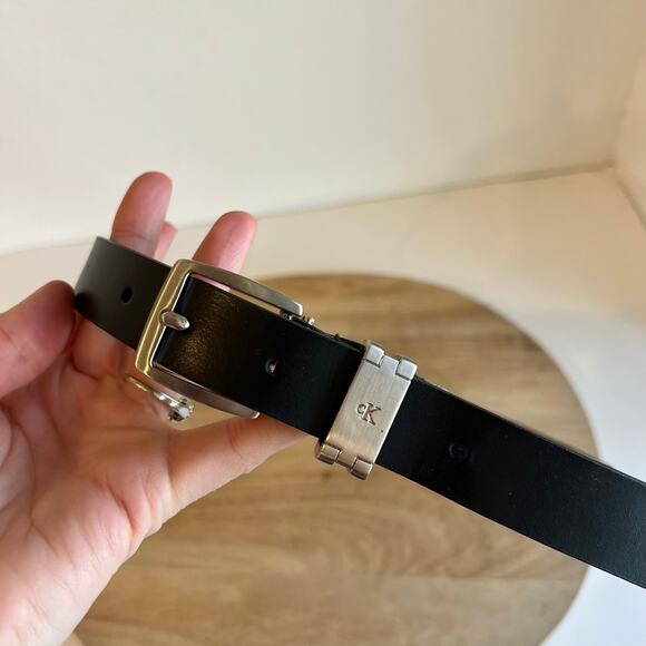 Vintage 90s Calvin Klein Black Genuine Leather Silver Buckle Belt Size XL main image 4
